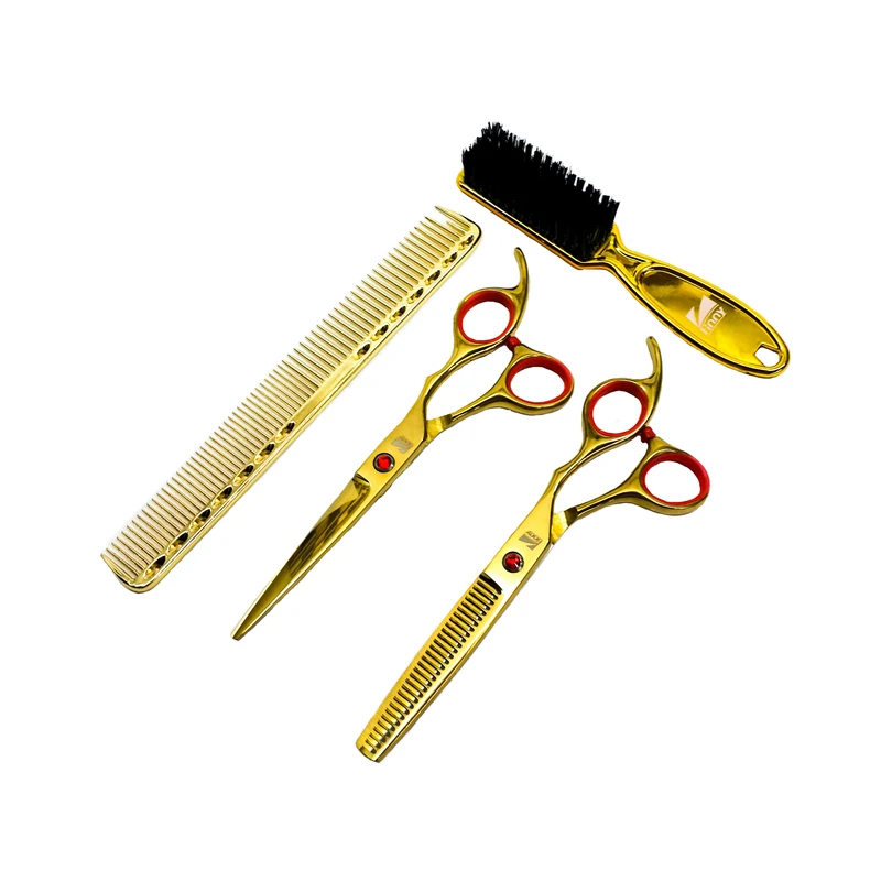 ست قیچی آرایشگاهی و شانه مو و برس فید